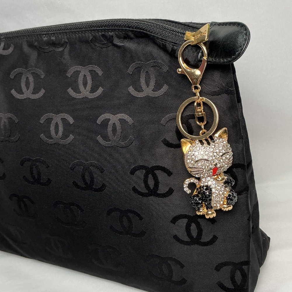 Fabulous rhinestone articulating head kitty crystals bag charm key ring